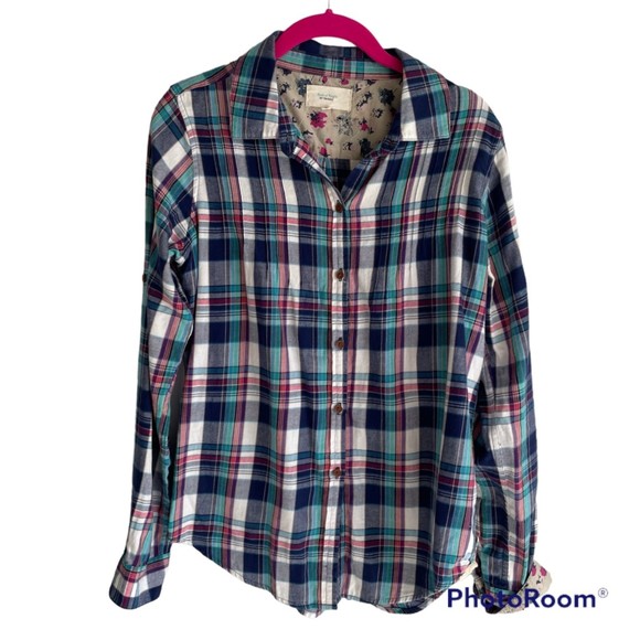 Anthropologie Birds of Paradis by Trovata Multicolor Ladies Plaid Button Down, S - Picture 1 of 9